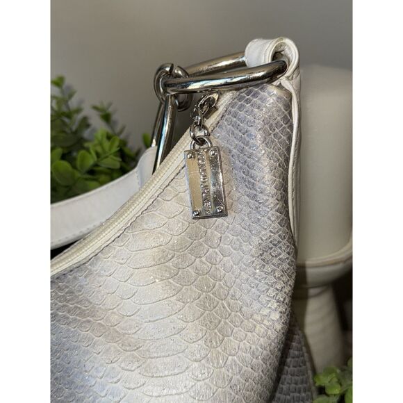 DONALD J PLINER Leather Crescent Shoulder Bag Hobo Purse White Blue Metallic - Picture 7 of 16